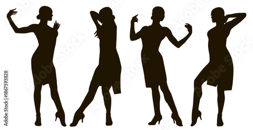 Black vector silhouette of dancing woman.