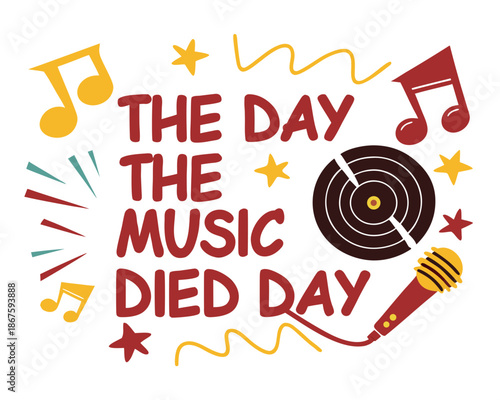 NATIONAL THE DAY THE MUSIC DIED DAY vector illustration isolated on white background