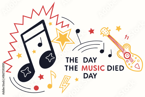 NATIONAL THE DAY THE MUSIC DIED DAY vector illustration isolated on white background