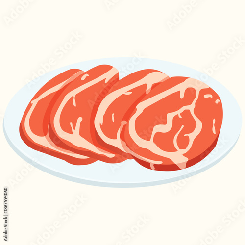 Beef Steak Slices On Plate Hot Pot Ingredient Vector