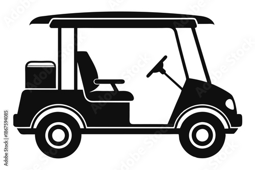 Utility Golf Cart Silhouette Vector, Black Outline Isolated on White for Infographics and Signs