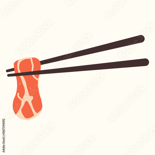 Chopsticks Holding Meat Slice Hot Pot Cooking Vector