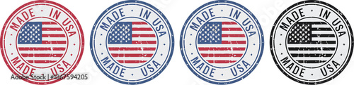 Collection of round emblems signifying United States manufacturing and authenticity