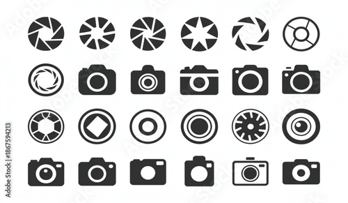 Collection of black and white camera and lens aperture