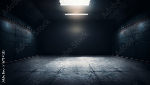 Underground Dark Showroom With Atmospheric Top Light And Empty Space