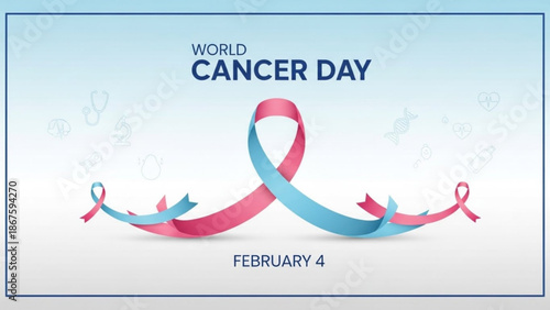 World cancer day awareness ribbon symbol with pink and blue colors on white background