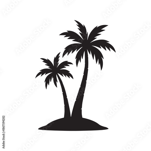 Black palm tree isolated on white background. Palm silhouettes. Design of palm trees for posters, banners and promotional items. Vector illustration
