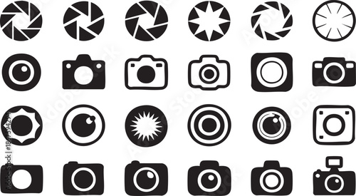 Collection of black and white camera and lens in various styles