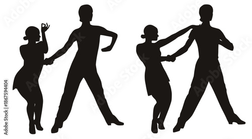 Vector silhouettes of couple dancing together sport dance.