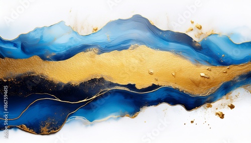 Abstract Blue Gold Landscape Paint Splash Background Design