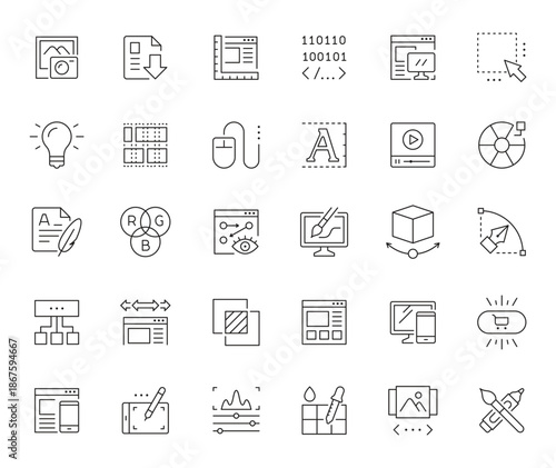 Collection of Line Icons for Graphic Design and Web Development.
