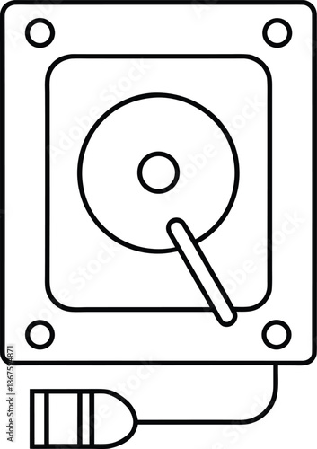 wiped hard drive line art vector illustration on transparent background