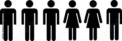 Line of diverse male and female human icons representing gender equality workforce demographics social inclusion population statistics and human resources concepts