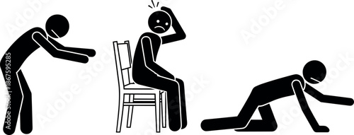 Man suffering from dizziness and physical weakness falling off a chair and crawling on the floor needing help and assistance