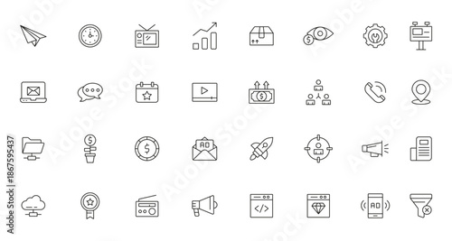 Collection of Simple Line Icons for Communication and Business Symbols.