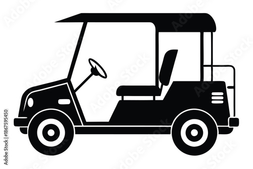 Clean golf buggy silhouette vector, black and white icon of a recreational vehicle for golf courses and resort transportation.