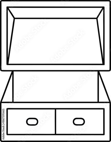 open drawer line art vector illustration on transparent background