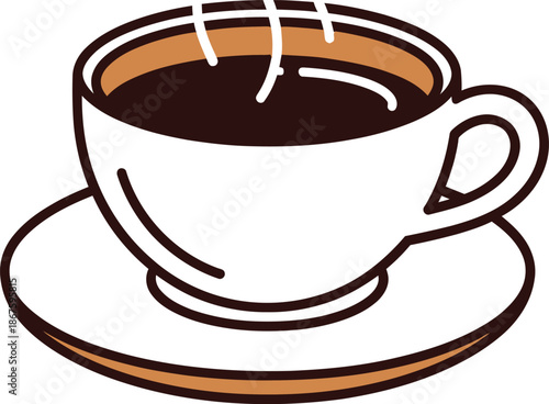 A simple illustration of a steaming cup of coffee on a saucer