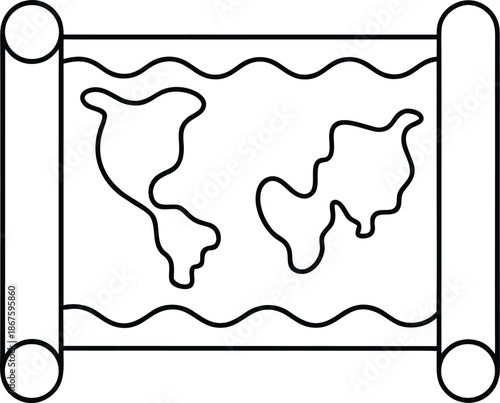map with blank continent line art vector illustration on transparent background