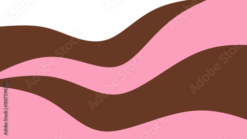 Abstract melting chocolate and strawberry cream background. Minimalist brown and pink wavy layers for dessert branding. Modern fluid wave background.