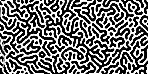 Abstract Turing organic wallpaper with background. Turing reaction diffusion monochrome seamless pattern with chaotic motion. Natural seamless line pattern. Home decoration background design.