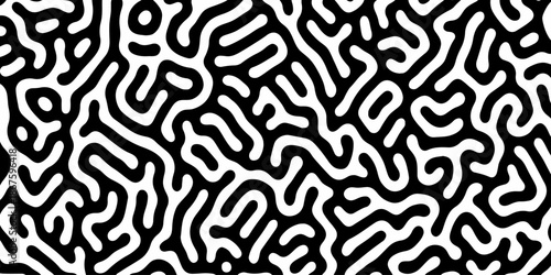 Abstract Turing organic wallpaper with background. Turing reaction diffusion monochrome seamless pattern with chaotic motion. Natural seamless line pattern. Home decoration background design.