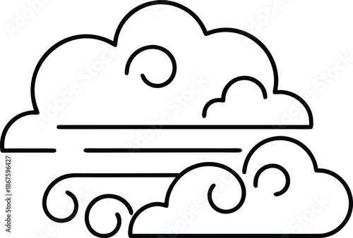 eternal cloud line art vector illustration on transparent background