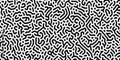 Abstract Turing organic wallpaper with background. Turing reaction diffusion monochrome seamless pattern with chaotic motion. Natural seamless line pattern. Home decoration background design.