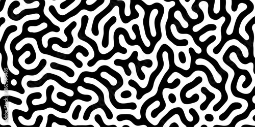 Abstract Turing organic wallpaper with background. Turing reaction diffusion monochrome seamless pattern with chaotic motion. Natural seamless line pattern. Home decoration background design.