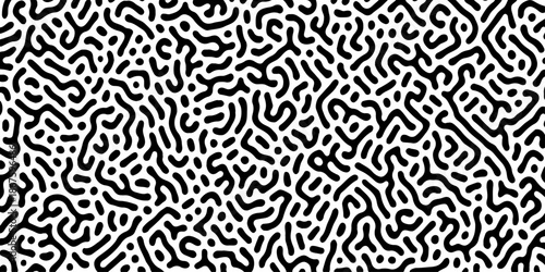 Abstract Turing organic wallpaper with background. Turing reaction diffusion monochrome seamless pattern with chaotic motion. Natural seamless line pattern. Home decoration background design.