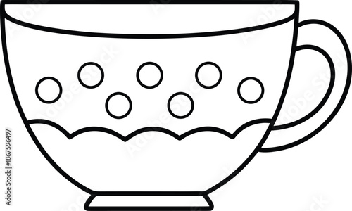 empty teacup line art vector illustration on transparent background
