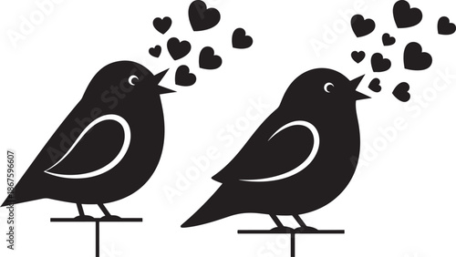 Love bird singing icon set silhouette