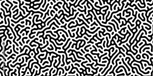 Abstract Turing organic wallpaper with background. Turing reaction diffusion monochrome seamless pattern with chaotic motion. Natural seamless line pattern. Home decoration background design.