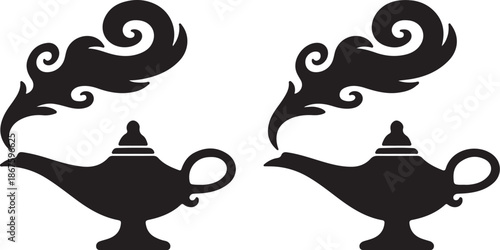 Two black silhouette oil lamps with swirling smoke above them also transparent background