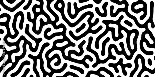 Abstract Turing organic wallpaper with background. Turing reaction diffusion monochrome seamless pattern with chaotic motion. Natural seamless line pattern. Home decoration background design.