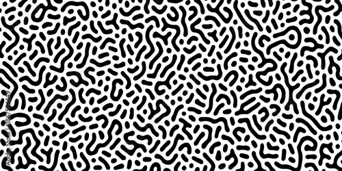 Abstract Turing organic wallpaper with background. Turing reaction diffusion monochrome seamless pattern with chaotic motion. Natural seamless line pattern. Home decoration background design.