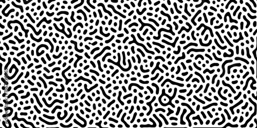 Abstract Turing organic wallpaper with background. Turing reaction diffusion monochrome seamless pattern with chaotic motion. Natural seamless line pattern. Home decoration background design.