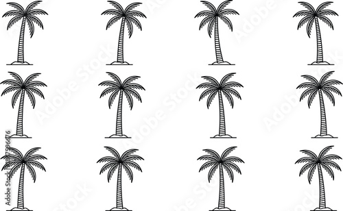 Palm tree silhouette set tropical coconut palms black vector illustration collection for summer beach nature design background icons