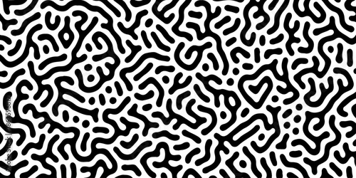 Abstract Turing organic wallpaper with background. Turing reaction diffusion monochrome seamless pattern with chaotic motion. Natural seamless line pattern. Home decoration background design.