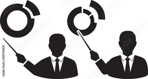 Man presenter with diagram icon set