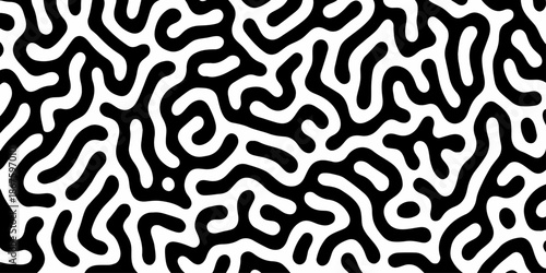 Abstract Turing organic wallpaper with background. Turing reaction diffusion monochrome seamless pattern with chaotic motion. Natural seamless line pattern. Home decoration background design.