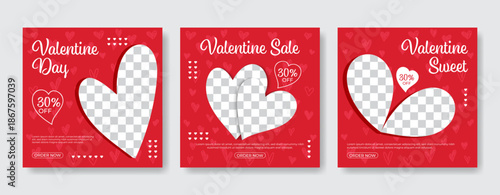 set of social media post template happy valentines day sale banner