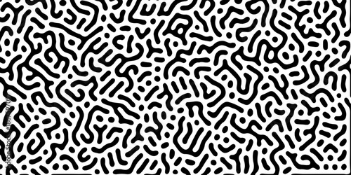 Abstract Turing organic wallpaper with background. Turing reaction diffusion monochrome seamless pattern with chaotic motion. Natural seamless line pattern. Home decoration background design.