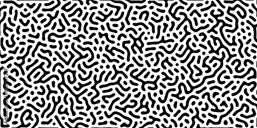 Abstract Turing organic wallpaper with background. Turing reaction diffusion monochrome seamless pattern with chaotic motion. Natural seamless line pattern. Home decoration background design.