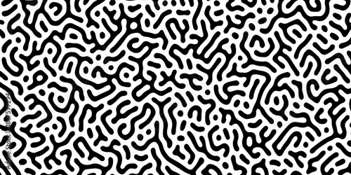 Abstract Turing organic wallpaper with background. Turing reaction diffusion monochrome seamless pattern with chaotic motion. Natural seamless line pattern. Home decoration background design.