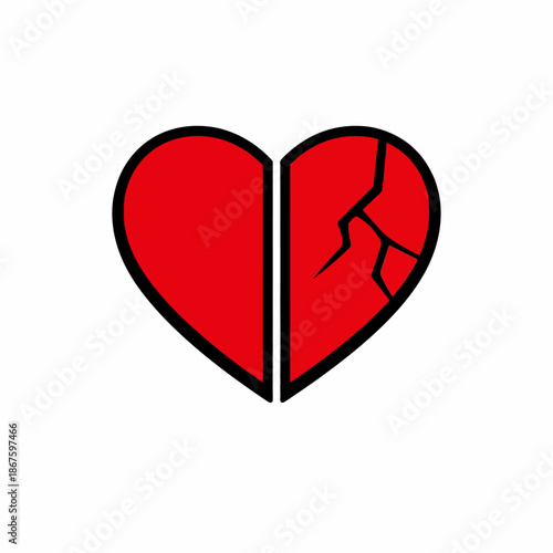 Broken Heart Symbol Red Half Cracked Heartbreak   Vector