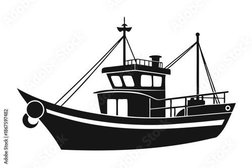 Nautical Fishing Vessel Silhouette for Seafood Brand Identity and Restaurant Decor