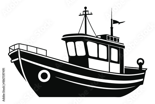 Marine Fishing Trawler Icon for Ocean Commerce and Maritime Transportation Design