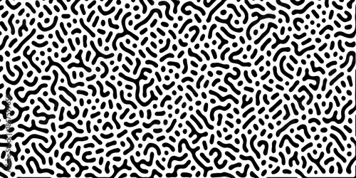 Abstract Turing organic wallpaper with background. Turing reaction diffusion monochrome seamless pattern with chaotic motion. Natural seamless line pattern. Home decoration background design.