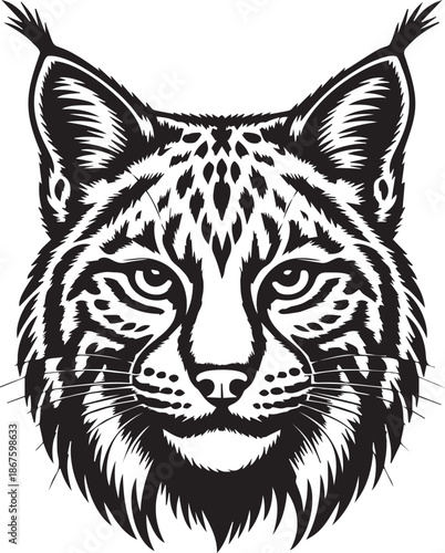 Lynx head close up realistic detailed engraving style vector illustration drawing
